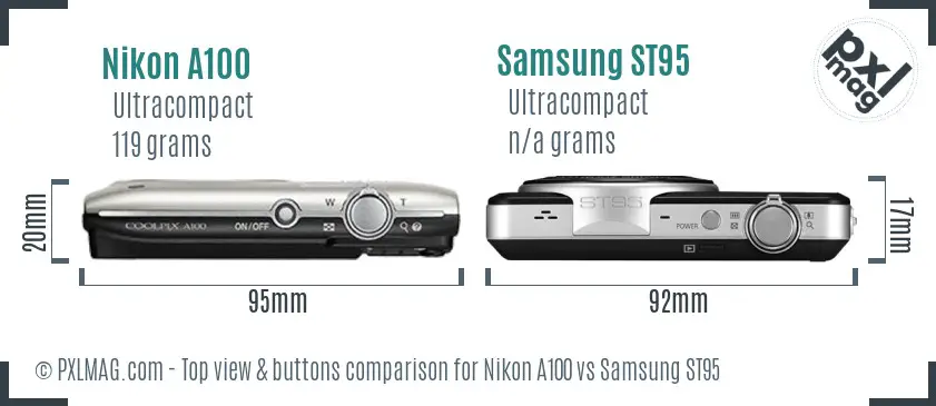 Nikon A100 vs Samsung ST95 top view buttons comparison