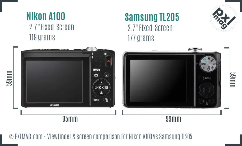 Nikon A100 vs Samsung TL205 Screen and Viewfinder comparison