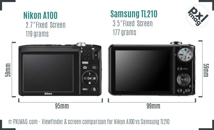 Nikon A100 vs Samsung TL210 Screen and Viewfinder comparison