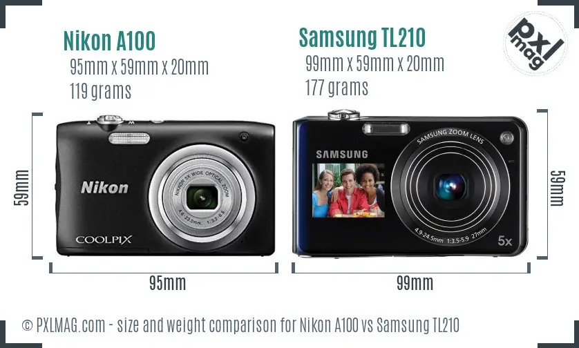 Nikon A100 vs Samsung TL210 size comparison