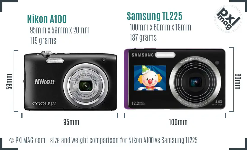 Nikon A100 vs Samsung TL225 size comparison