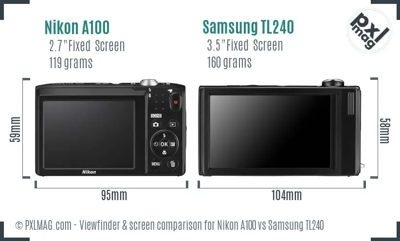 Nikon A100 vs Samsung TL240 Screen and Viewfinder comparison