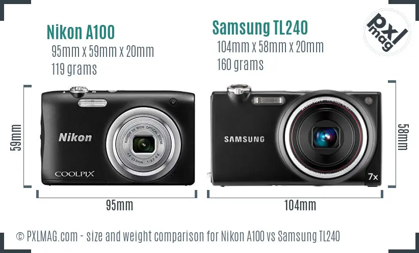 Nikon A100 vs Samsung TL240 size comparison