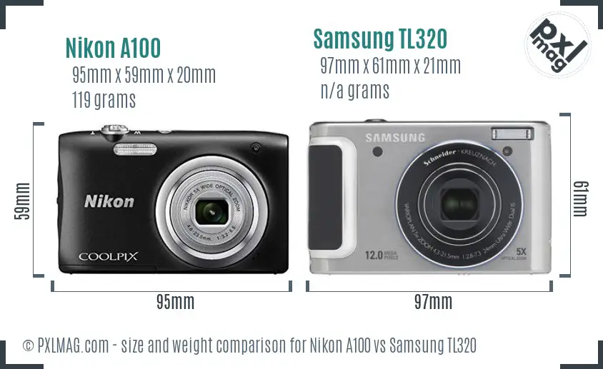 Nikon A100 vs Samsung TL320 size comparison