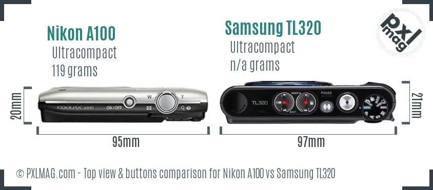 Nikon A100 vs Samsung TL320 top view buttons comparison