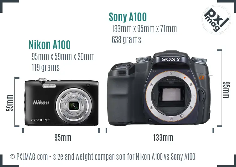 Nikon A100 vs Sony A100 size comparison