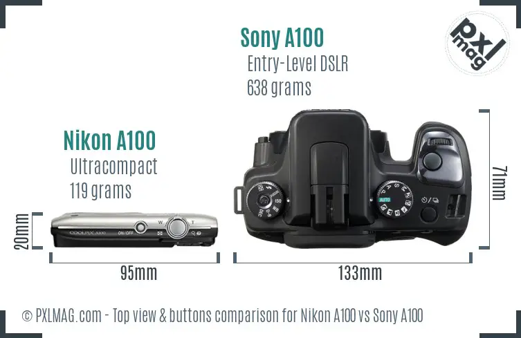 Nikon A100 vs Sony A100 top view buttons comparison
