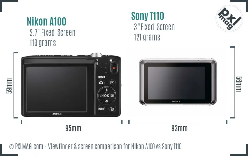 Nikon A100 vs Sony T110 Screen and Viewfinder comparison