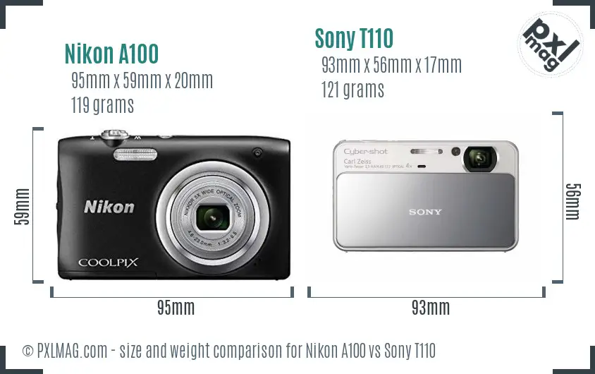 Nikon A100 vs Sony T110 size comparison