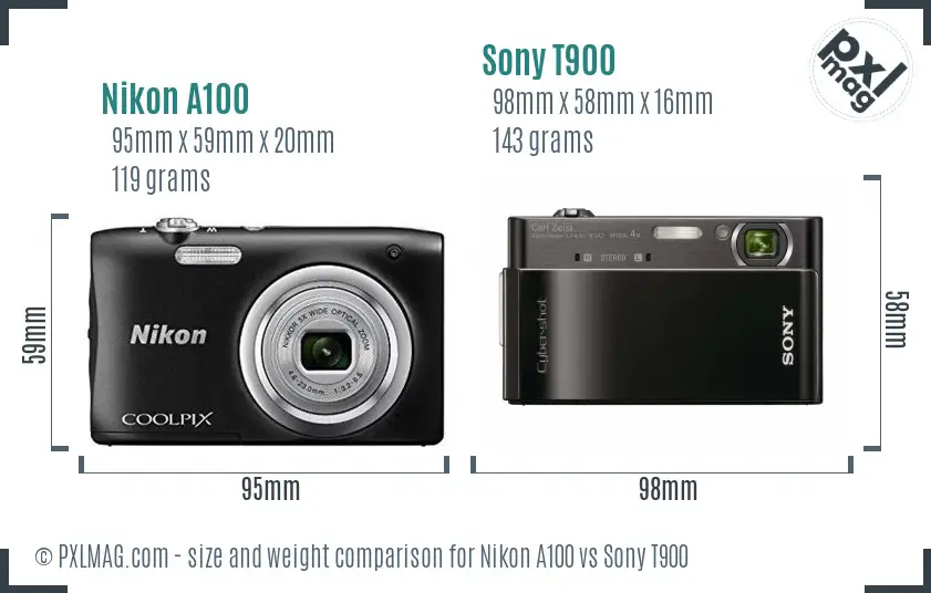 Nikon A100 vs Sony T900 size comparison Nikon A100 vs Sony T900 size comparison