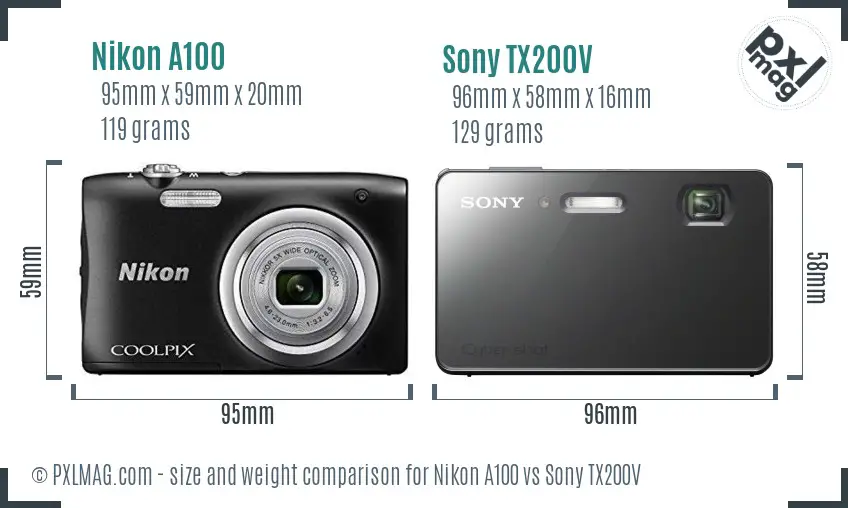 Nikon A100 vs Sony TX200V size comparison
