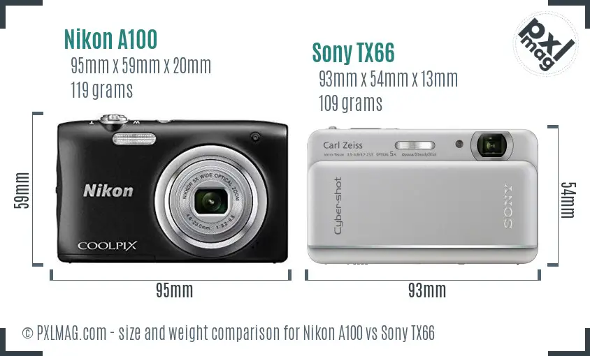 Nikon A100 vs Sony TX66 size comparison