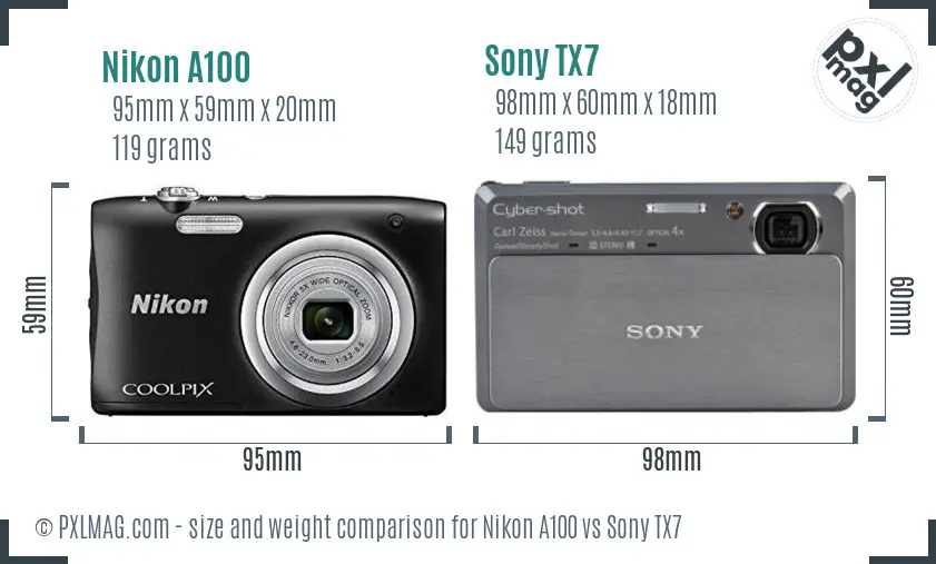Nikon A100 vs Sony TX7 size comparison