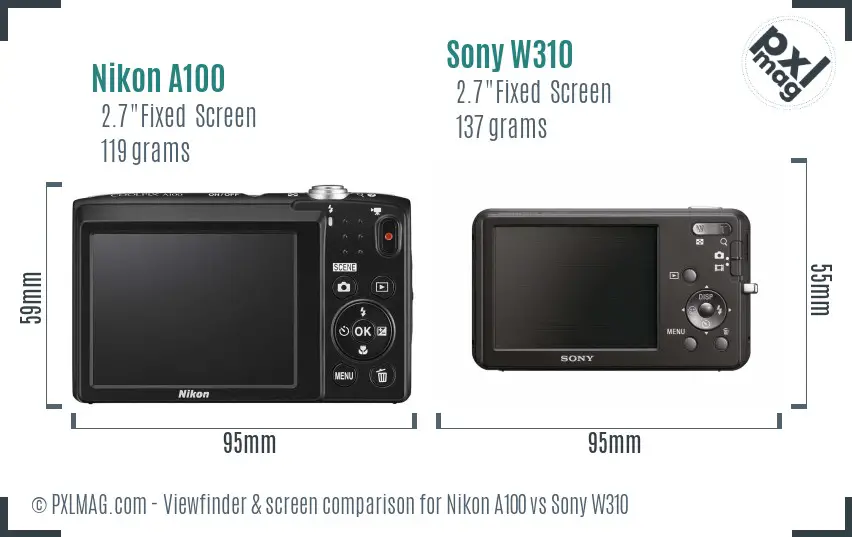 Nikon A100 vs Sony W310 Screen and Viewfinder comparison