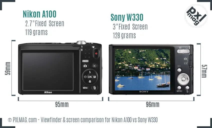 Nikon A100 vs Sony W330 Screen and Viewfinder comparison