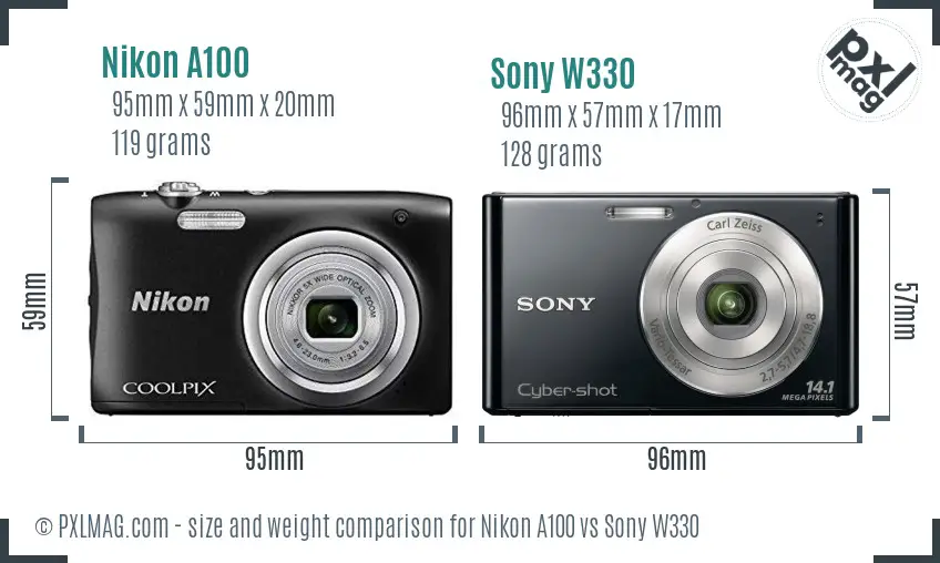Nikon A100 vs Sony W330 size comparison