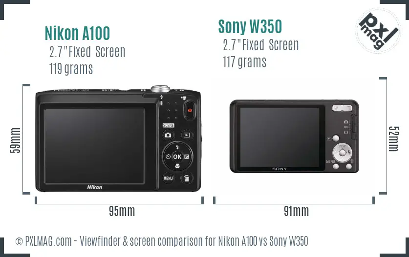 Nikon A100 vs Sony W350 Screen and Viewfinder comparison