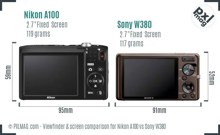 Nikon A100 vs Sony W380 Screen and Viewfinder comparison