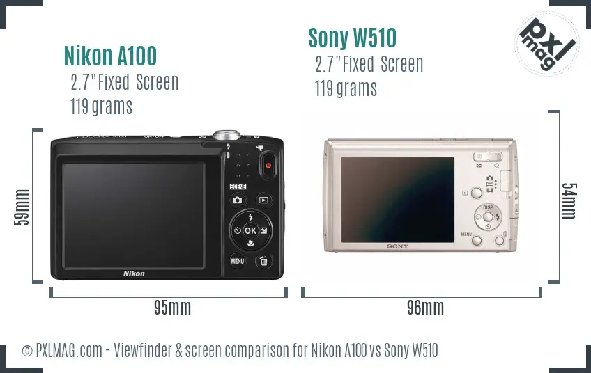 Nikon A100 vs Sony W510 Screen and Viewfinder comparison