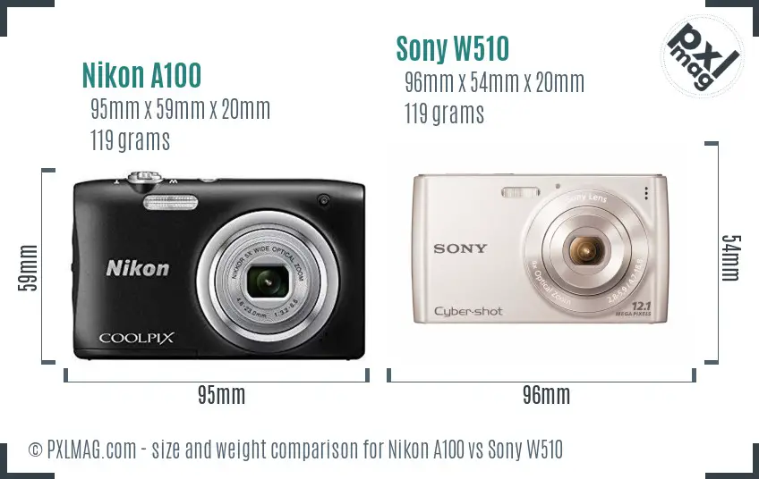 Nikon A100 vs Sony W510 size comparison