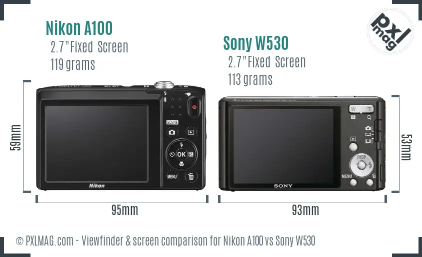 Nikon A100 vs Sony W530 Screen and Viewfinder comparison