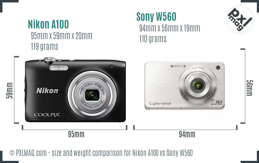 Nikon A100 vs Sony W560 size comparison Nikon A100 vs Sony W560 size comparison