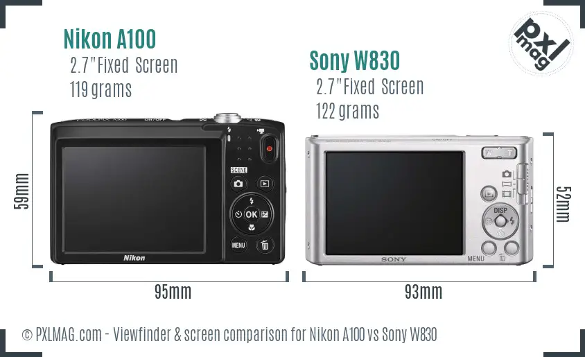 Nikon A100 vs Sony W830 Screen and Viewfinder comparison