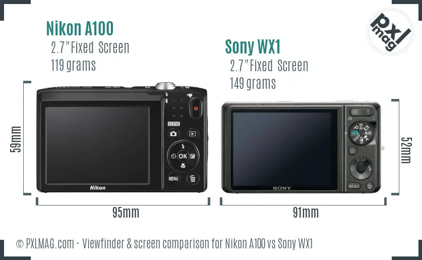 Nikon A100 vs Sony WX1 Screen and Viewfinder comparison