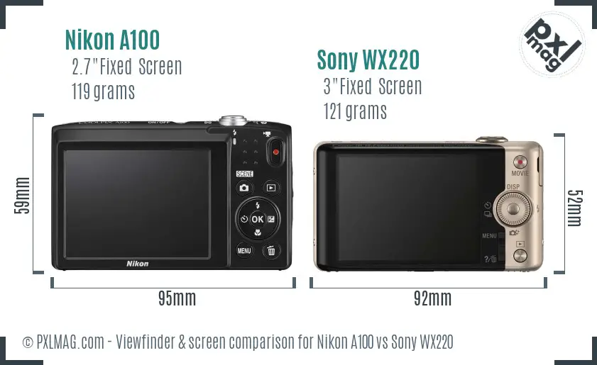 Nikon A100 vs Sony WX220 Screen and Viewfinder comparison