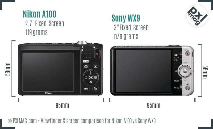 Nikon A100 vs Sony WX9 Screen and Viewfinder comparison