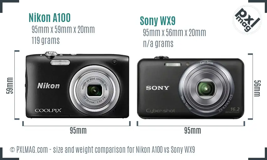 Nikon A100 vs Sony WX9 size comparison