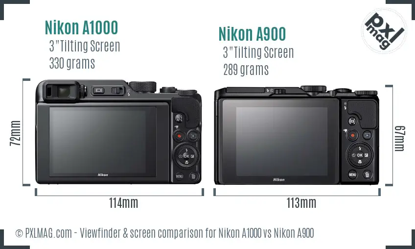 Nikon A1000 vs Nikon A900 Screen and Viewfinder comparison