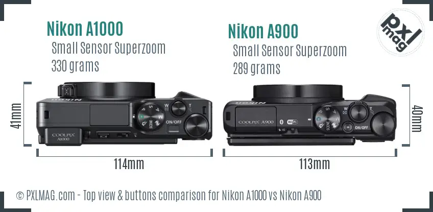 Nikon A1000 vs Nikon A900 top view buttons comparison
