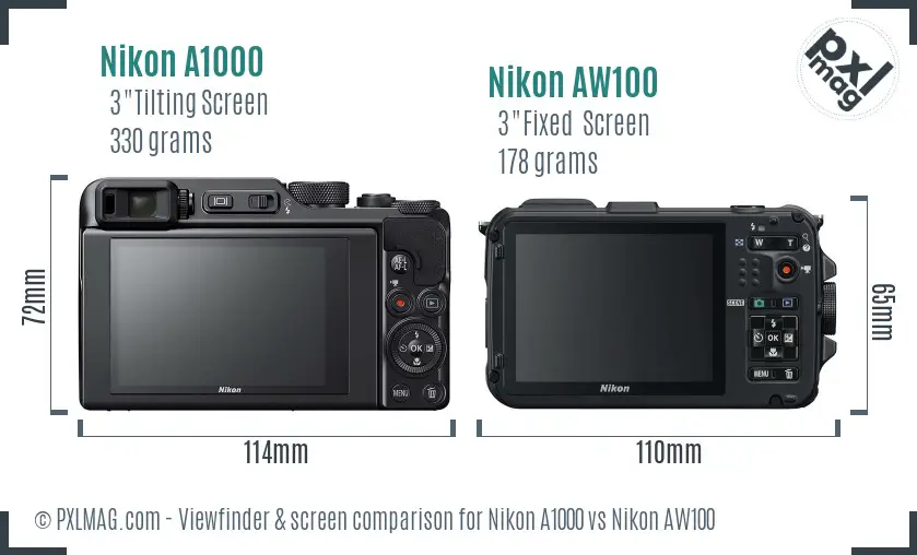 Nikon A1000 vs Nikon AW100 Screen and Viewfinder comparison