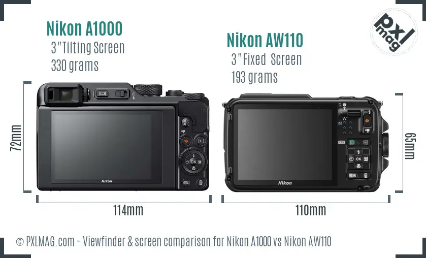 Nikon A1000 vs Nikon AW110 Screen and Viewfinder comparison