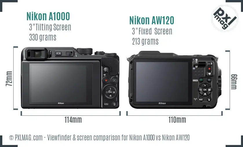 Nikon A1000 vs Nikon AW120 Screen and Viewfinder comparison