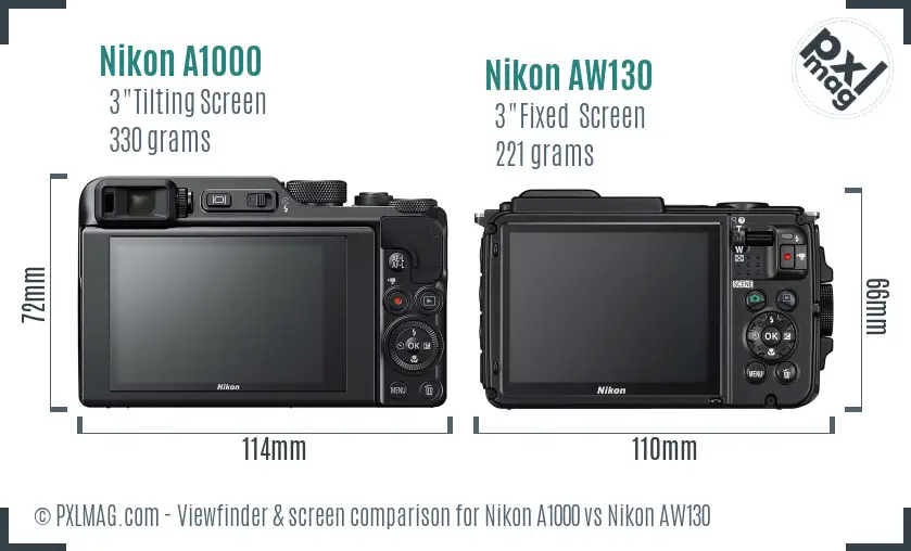 Nikon A1000 vs Nikon AW130 Screen and Viewfinder comparison