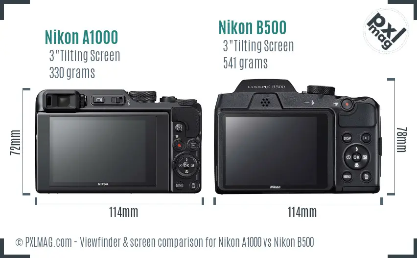 Nikon A1000 vs Nikon B500 Screen and Viewfinder comparison