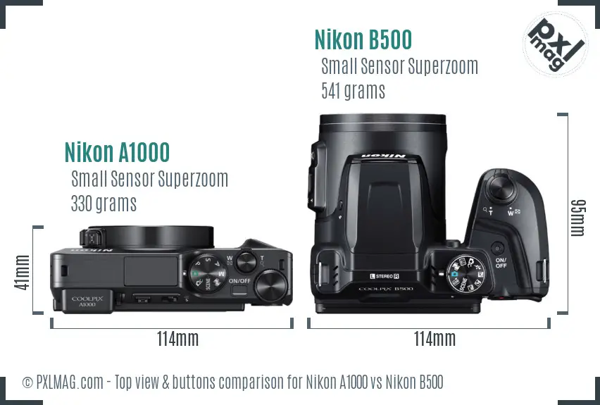 Nikon A1000 vs Nikon B500 top view buttons comparison
