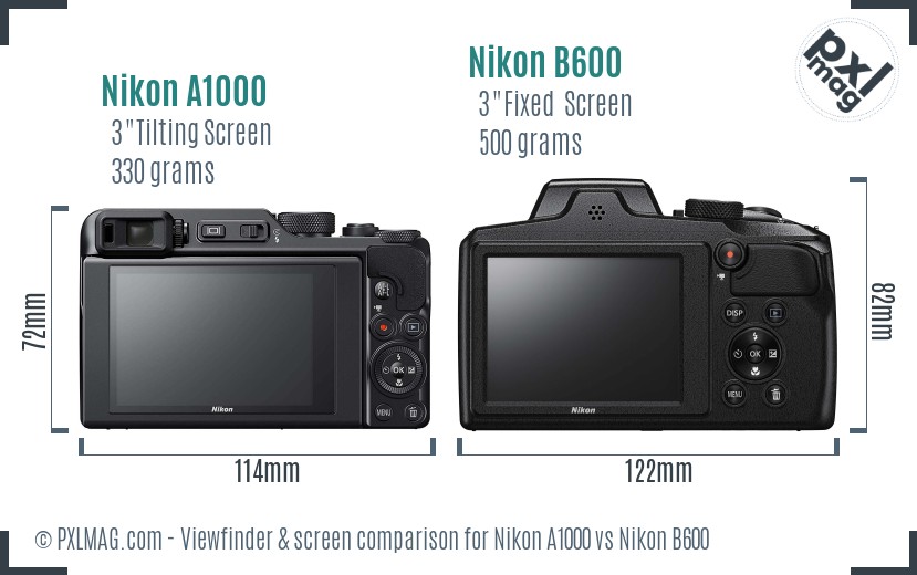 Nikon A1000 vs Nikon B600 Screen and Viewfinder comparison