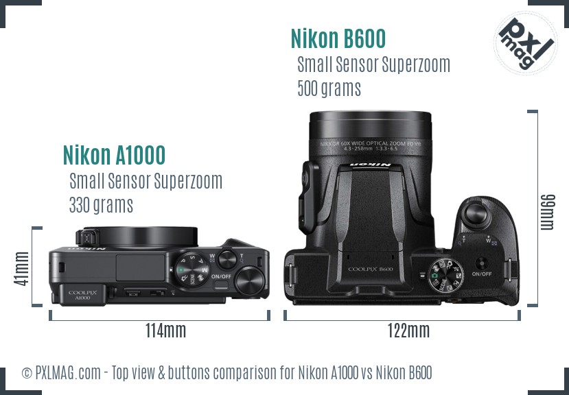 Nikon A1000 vs Nikon B600 top view buttons comparison