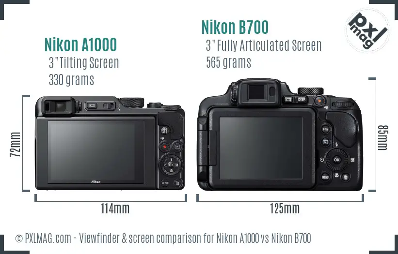 Nikon A1000 vs Nikon B700 Screen and Viewfinder comparison