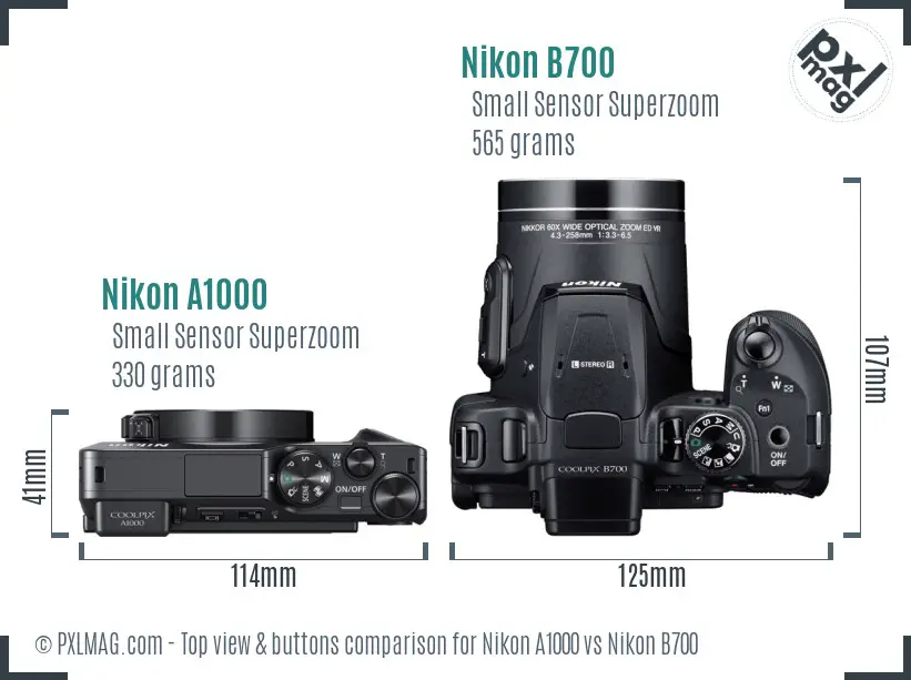 Nikon A1000 vs Nikon B700 top view buttons comparison