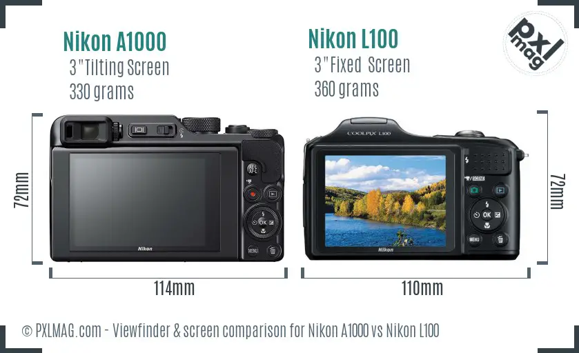 Nikon A1000 vs Nikon L100 Screen and Viewfinder comparison