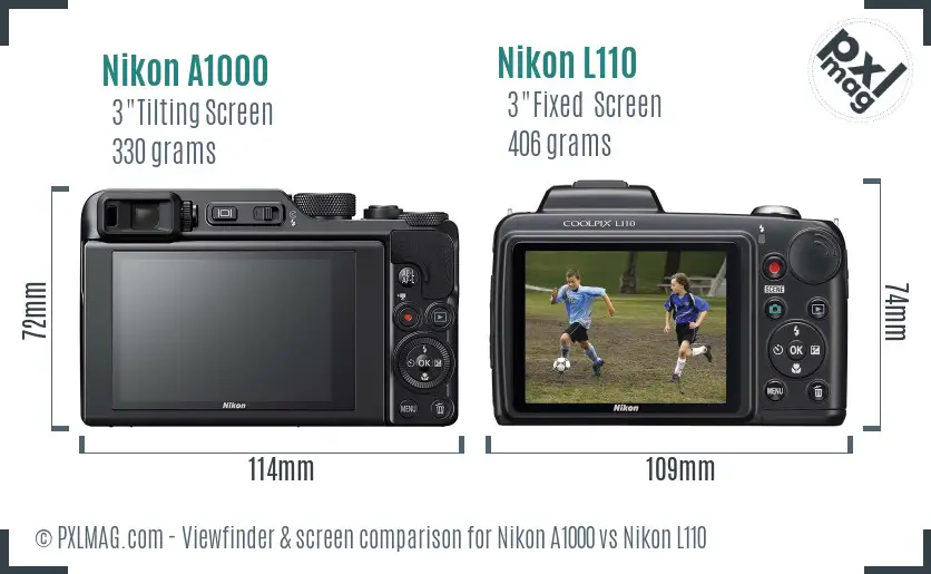 Nikon A1000 vs Nikon L110 Screen and Viewfinder comparison