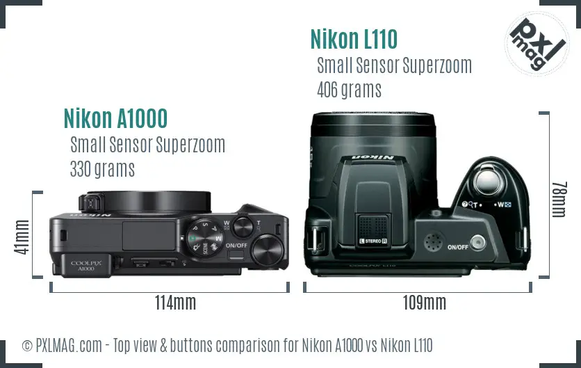Nikon A1000 vs Nikon L110 top view buttons comparison