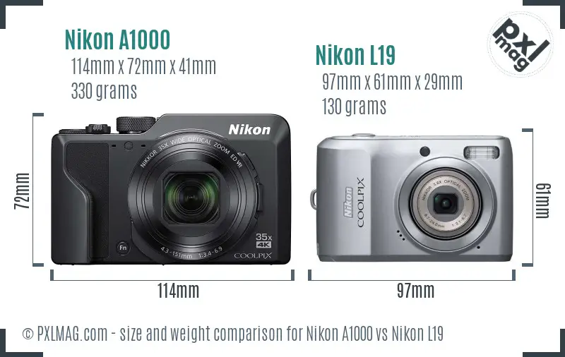 Nikon A1000 vs Nikon L19 size comparison Nikon A1000 vs Nikon L19 size comparison