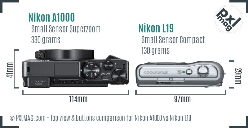 Nikon A1000 vs Nikon L19 top view buttons comparison Nikon A1000 vs Nikon L19 top view buttons comparison