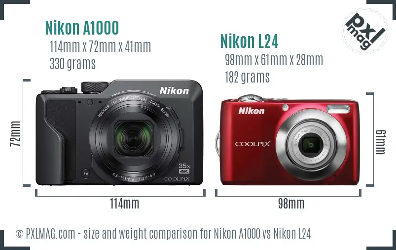 Nikon A1000 vs Nikon L24 size comparison