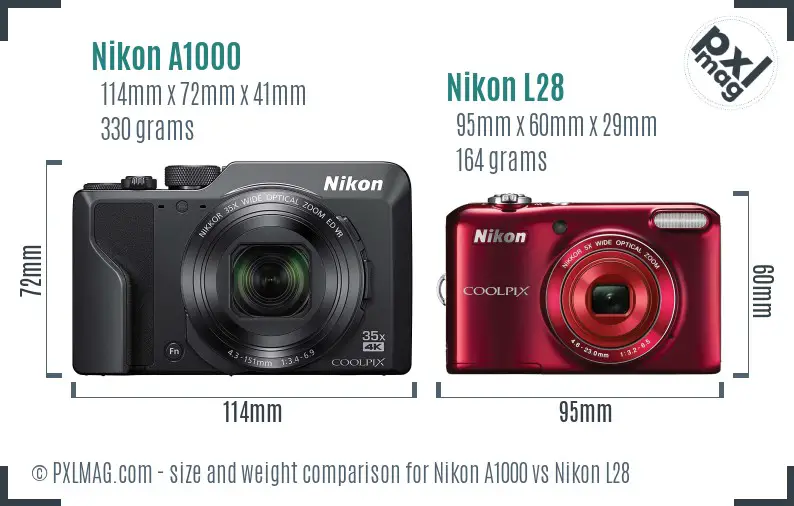 Nikon A1000 vs Nikon L28 size comparison Nikon A1000 vs Nikon L28 size comparison